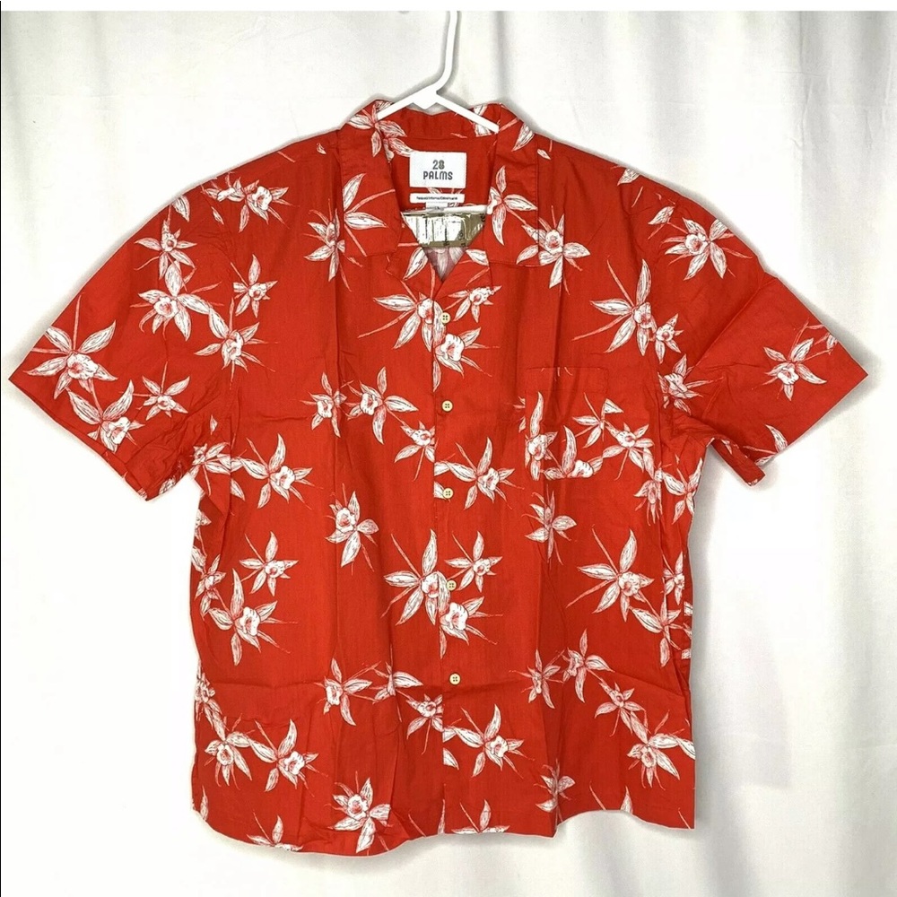 28 Palms Mens Hawaiian Shirt Red Floral Runs Small